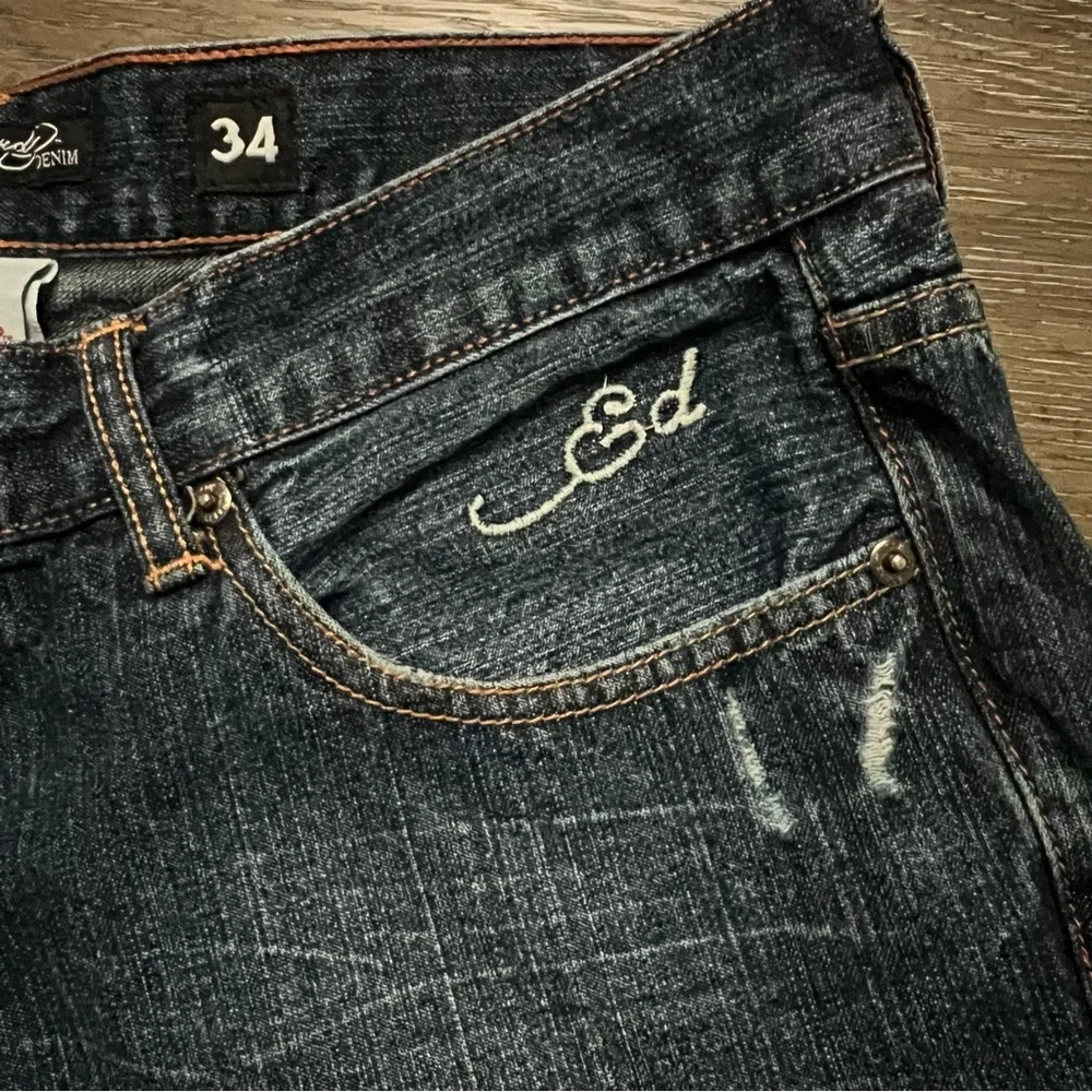 Ed Hardy Embroidered Tiger Hellcat Distressed Denim Blue Jeans size 34 - Picture 8 of 12